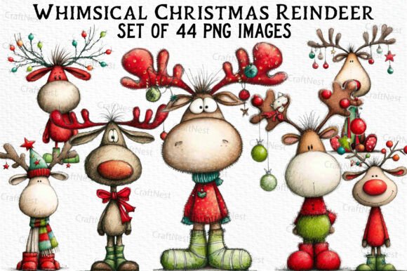 Download Whimsical Christmas Reindeer Clipart - Christmas reindeer Collection
